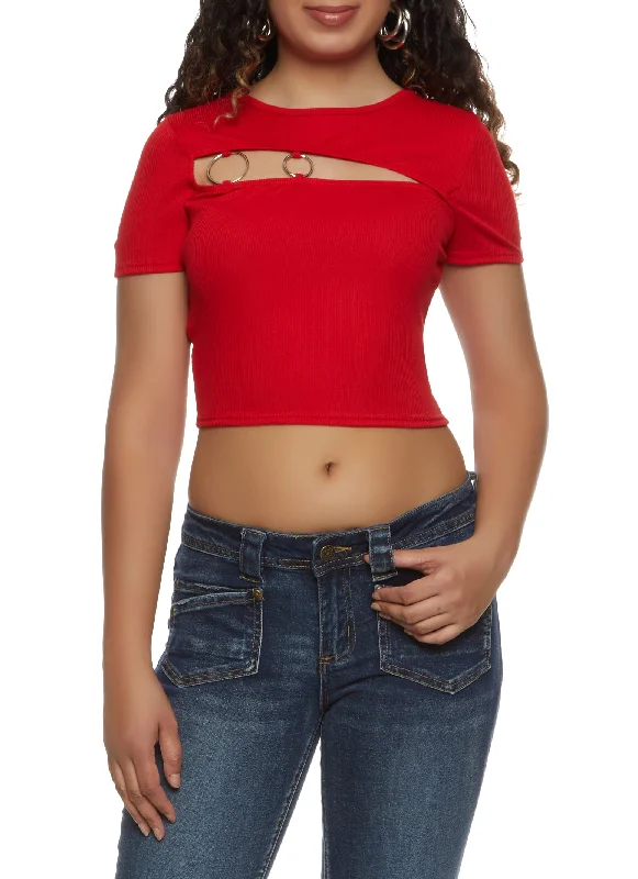 Ribbed Double O Ring Cut Out Crop Top