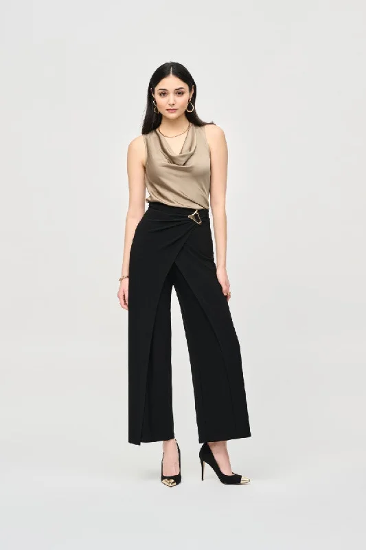 Silky Knit Wide-Leg Wrap Pants in Black 243028 by Joseph Ribkoff