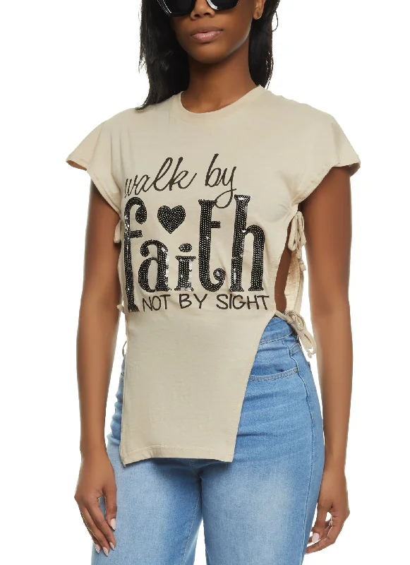 Sequin Walk By Faith Tie Side Graphic Top