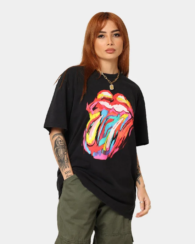 The Rolling Stones Watercolour Tongue Vintage T-Shirt Washed Black