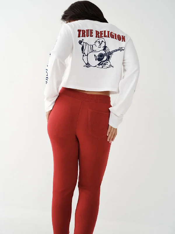 True Religion White Heritage Relaxed Fit Crop T-Shirt