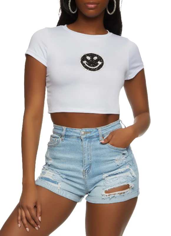 Smiley Rhinestone Crop Top