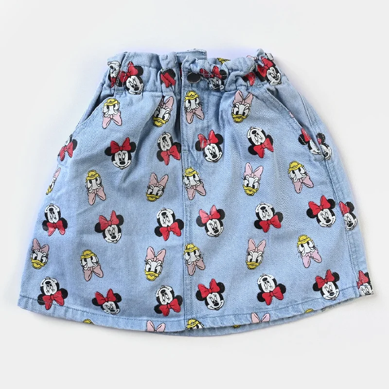 Girls Denim Skirt Printed Character-LIGHT BLUE