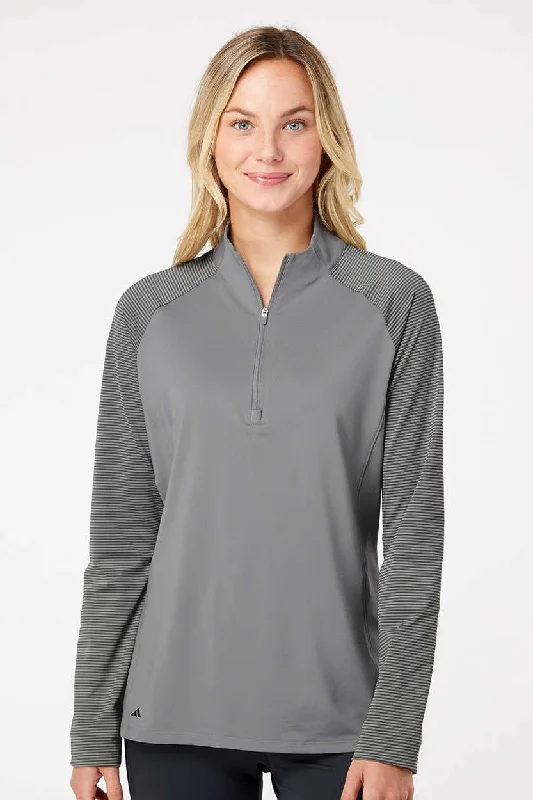 Adidas Womens Stripe Block Moisture Wicking 1/4 Zip Sweatshirt - Grey - NEW