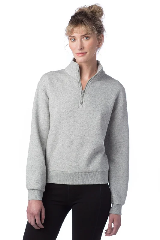 Alternative Womens Eco Cozy Fleece Mock Neck 1/4 Zip Sweatshirt - Heather Grey - NEW