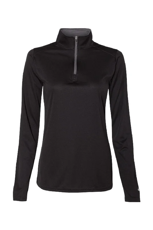 Badger Womens B-Core Moisture Wicking 1/4 Zip Sweatshirt - Black/Graphite Grey - NEW