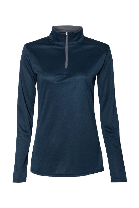 Badger Womens B-Core Moisture Wicking 1/4 Zip Sweatshirt - Navy Blue/Graphite Grey - NEW