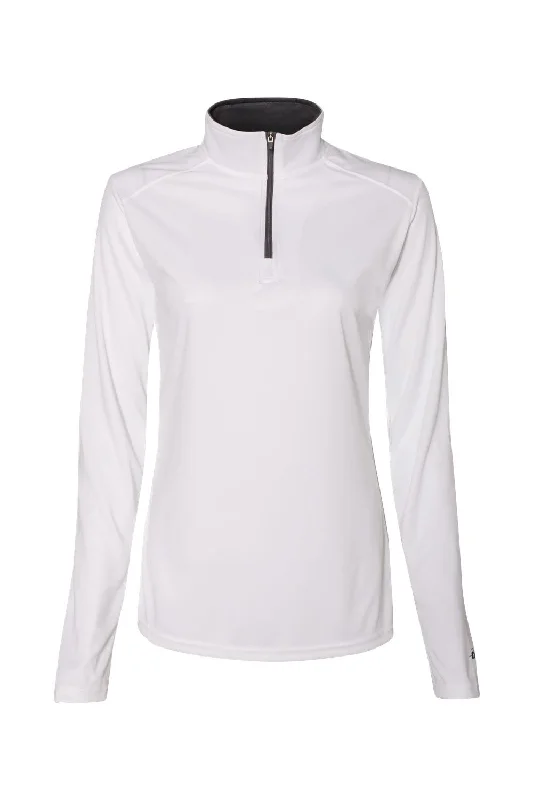 Badger Womens B-Core Moisture Wicking 1/4 Zip Sweatshirt - White/Graphite Grey - NEW