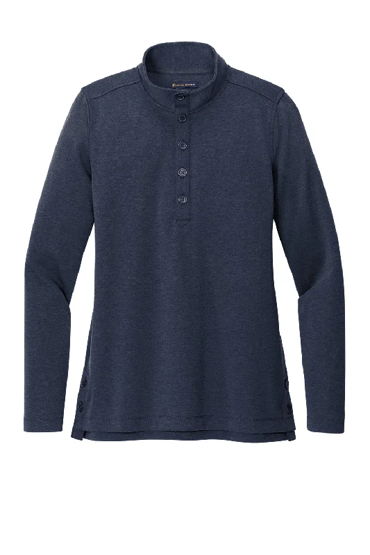 Brooks Brothers Womens 1/4 Button Down Sweatshirt - Heather Navy Blue