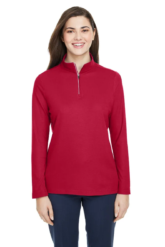 Core 365 Womens Fusion ChromaSoft Performance Moisture Wicking Pique 1/4 Zip Sweatshirt - Classic Red