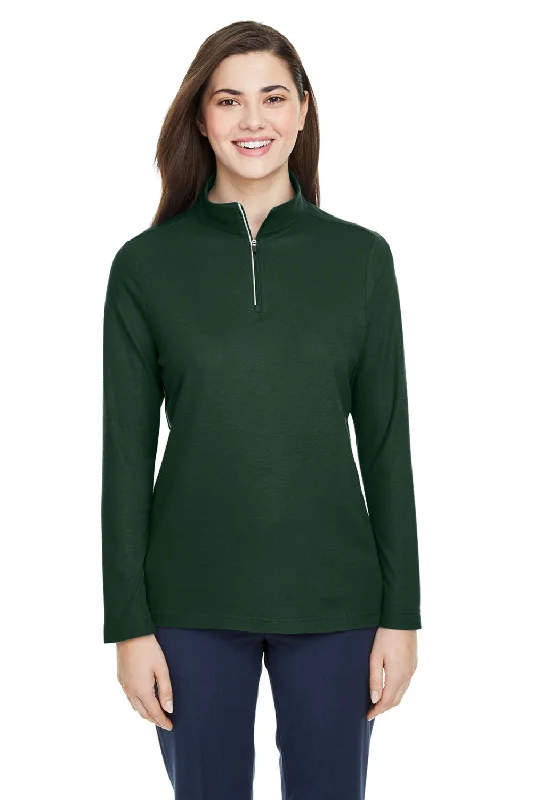 Core 365 Womens Fusion ChromaSoft Performance Moisture Wicking Pique 1/4 Zip Sweatshirt - Forest Green