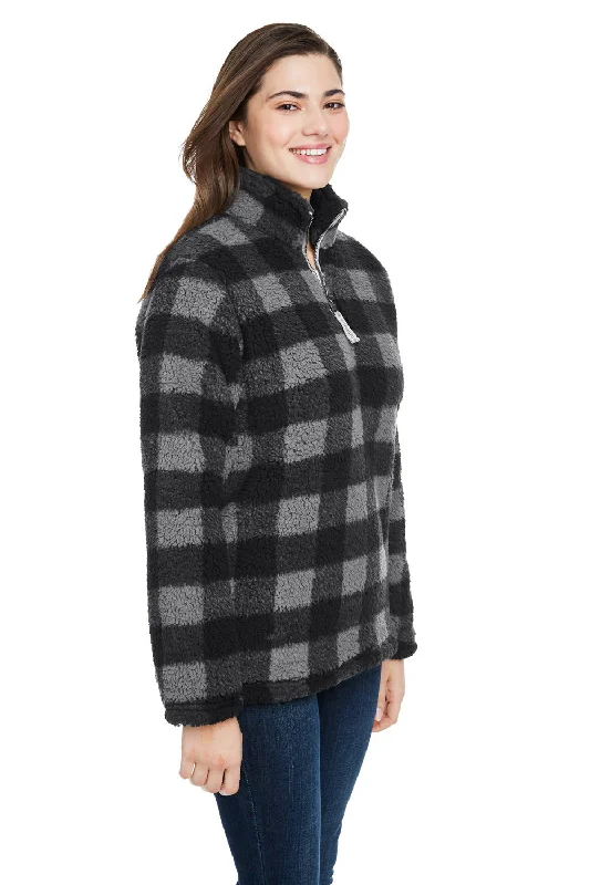 J America Womens Epic Sherpa Fleece 1/4 Zip Sweatshirt - Black/Charcoal Grey - Closeout