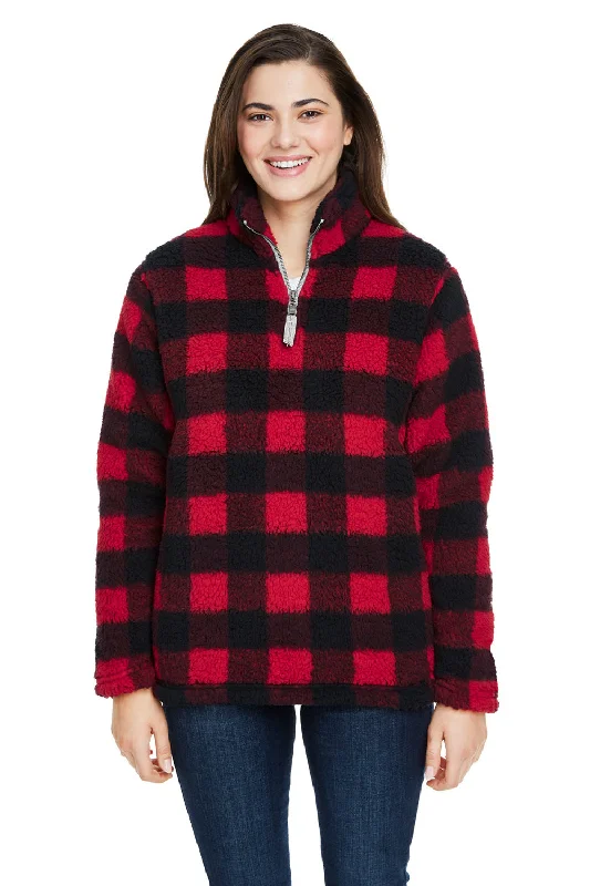 J America Womens Epic Sherpa Fleece 1/4 Zip Sweatshirt - Red/Black - Closeout