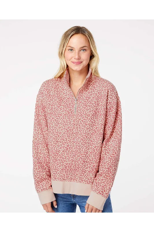 MV Sport Womens Sueded Fleece 1/4 Zip Sweatshirt - Cameo Pink/Orchid Ice Leopard - NEW