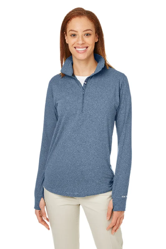 Nautica Womens Saltwater UV Protection 1/4 Zip Sweatshirt - Faded Navy Blue