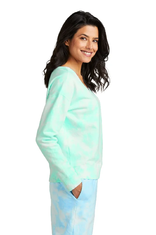 Port & Company Womens Beach Wash Tie Dye V-Neck Sweatshirt - Cool Mint Green