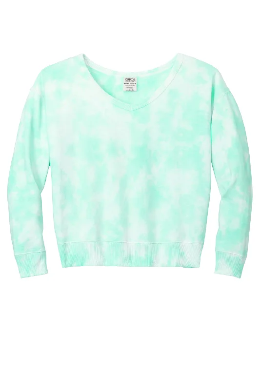 Port & Company Womens Beach Wash Tie Dye V-Neck Sweatshirt - Cool Mint Green