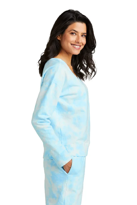 Port & Company Womens Beach Wash Tie Dye V-Neck Sweatshirt - Glacier Blue