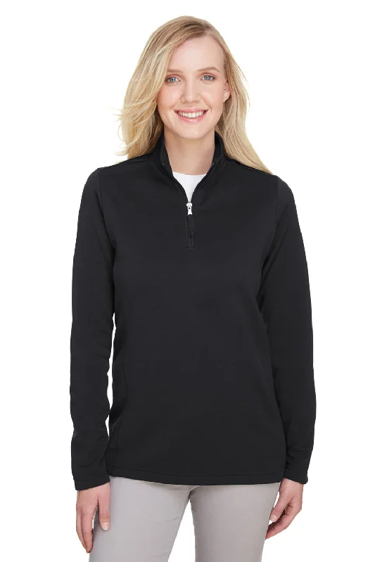 UltraClub Womens Coastal Performance Moisture Wicking Fleece 1/4 Zip Sweatshirt - Black