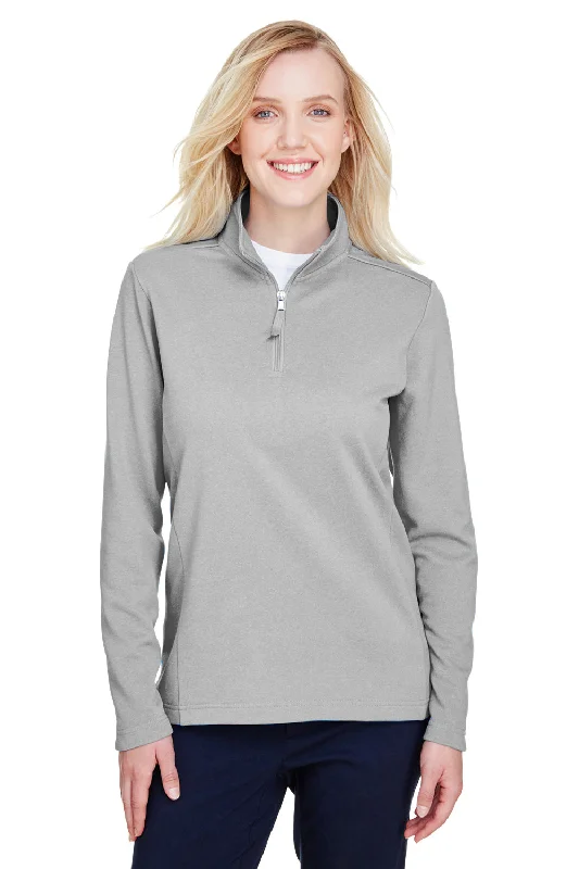 UltraClub Womens Coastal Performance Moisture Wicking Fleece 1/4 Zip Sweatshirt - Heather Silver Grey