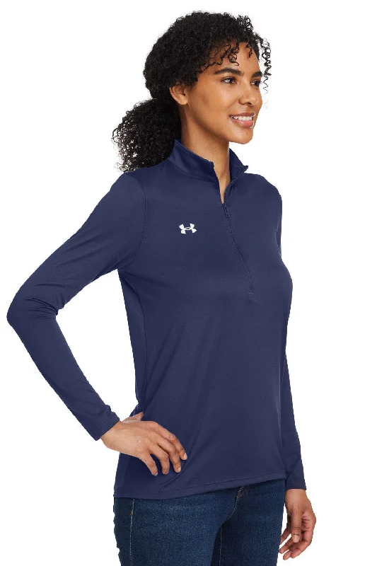 Under Armour Womens Team Tech Moisture Wicking 1/4 Zip Sweatshirt - Midnight Navy Blue