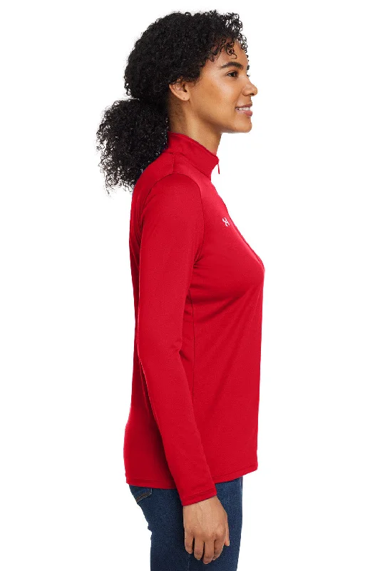 Under Armour Womens Team Tech Moisture Wicking 1/4 Zip Sweatshirt - Red