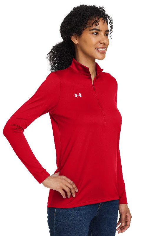 Under Armour Womens Team Tech Moisture Wicking 1/4 Zip Sweatshirt - Red