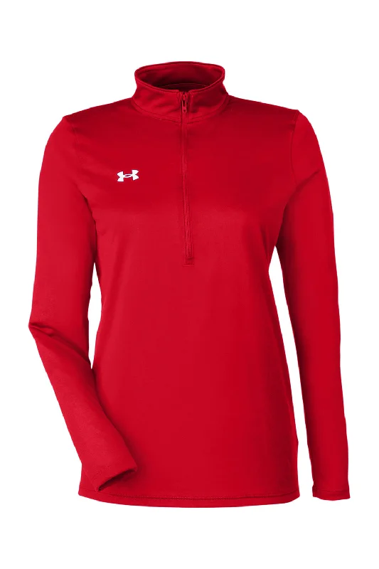 Under Armour Womens Team Tech Moisture Wicking 1/4 Zip Sweatshirt - Red