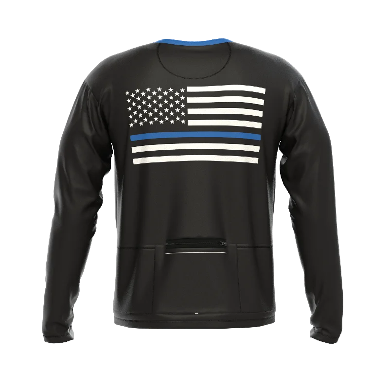 Men's Blue American National Flag Long Sleeve Cycling Shirt