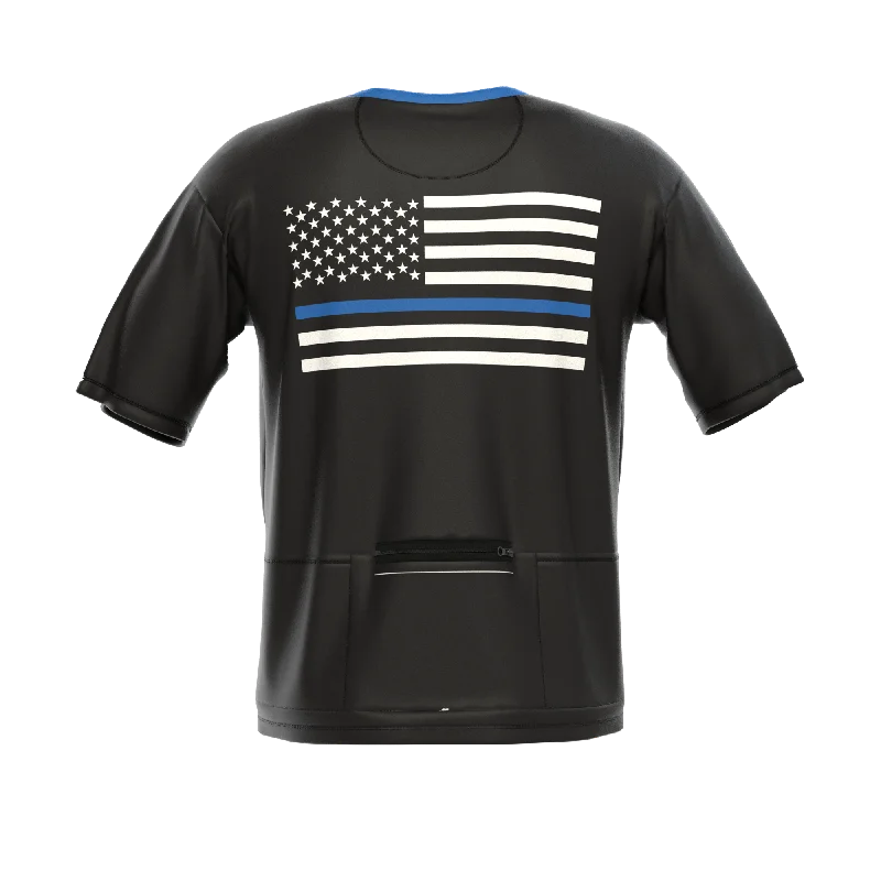 Men's Blue American National Flag Short Sleeve Cycling Shirt