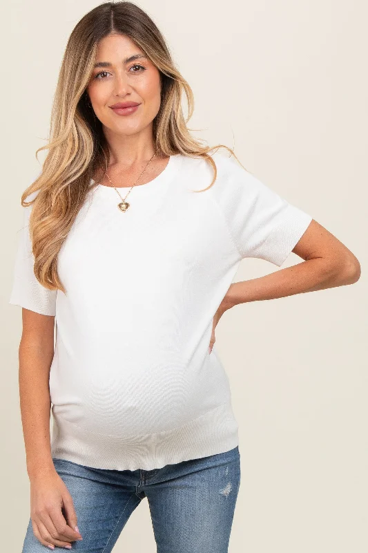 White Short Sleeve Knit Maternity Top