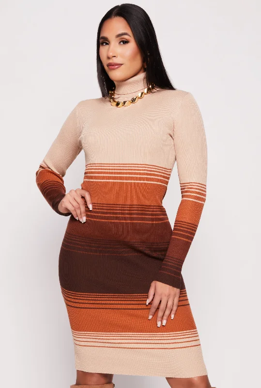 Almost Famous Striped Ribbed Turtleneck Dress
