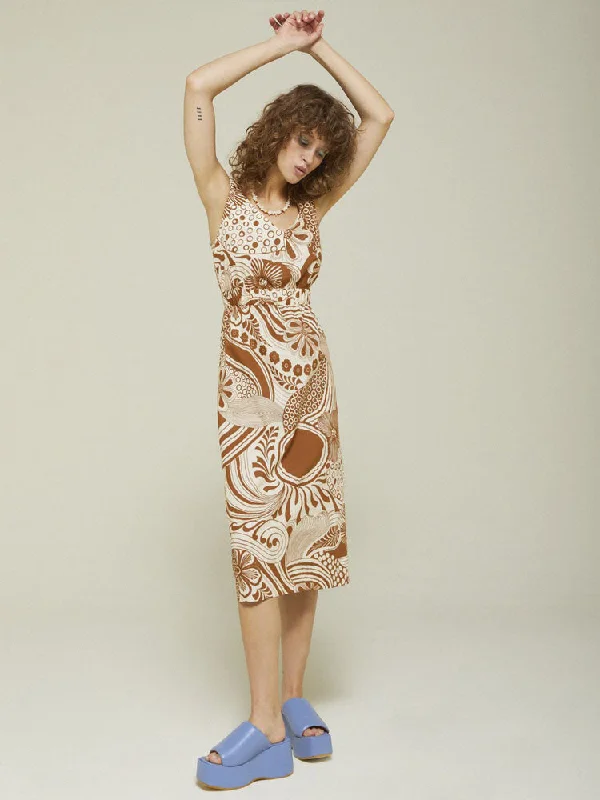 Ottod'Ame Summer Dress Brown & Cream