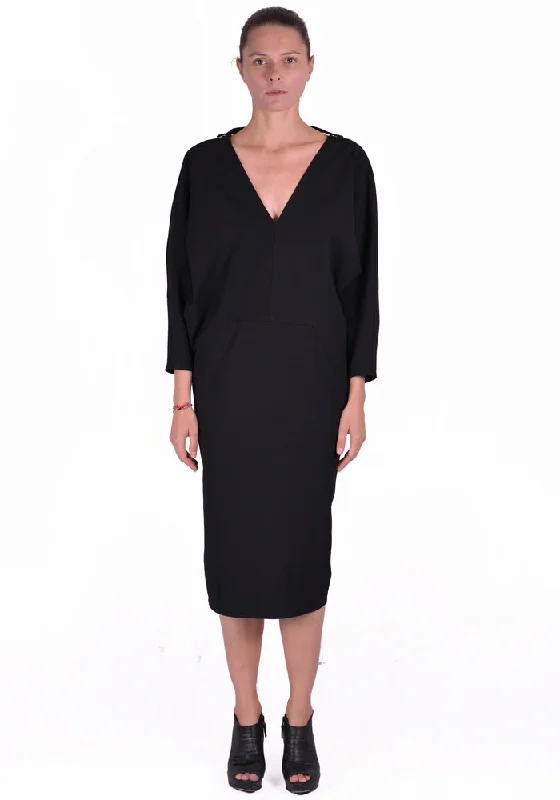 RICK OWENS RP20S1511 GG V-NECK DRESS BLACK