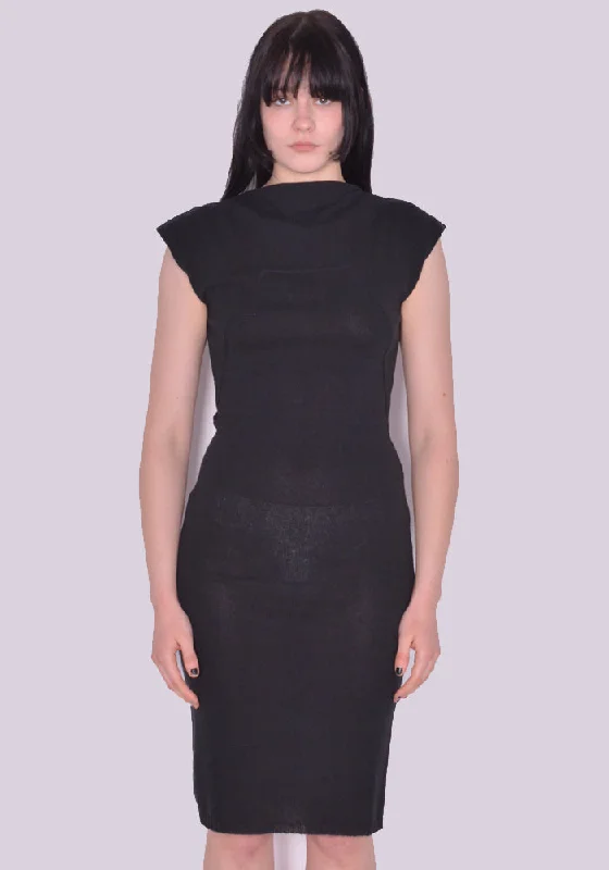RICK OWENS WOMEN RP01C5657 KEC COLUMN KNIT DRESS BLACK