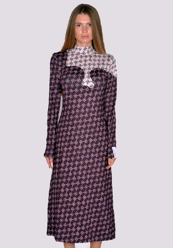 ROKH R6CA302 TWO TONE DETAILED MASK DRESS BROWN/BEIGE