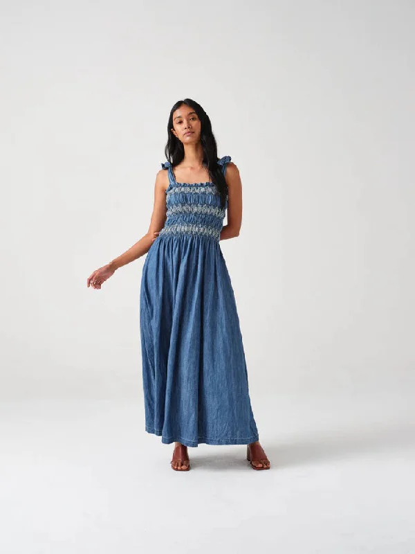 Seventy + Mochi Sally Tie Bandeau Dress Washed Indigo