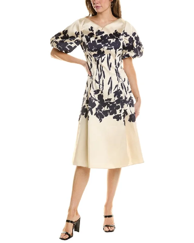 Teri Jon by Rickie Freeman Border Print Mikado Fit A-Line Dress