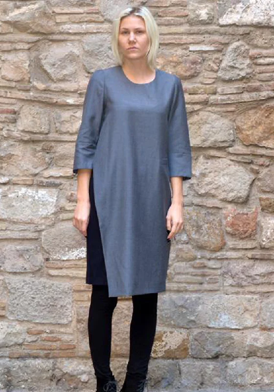 UJOH SLIT DRESS GREY/NAVY