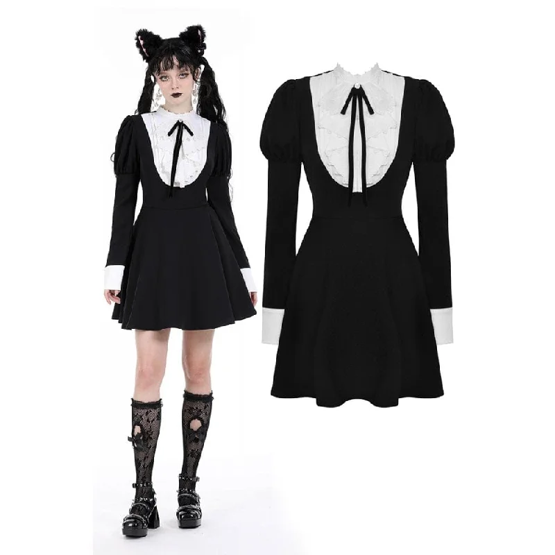Women's Gothic Puff Sleeved Double Color Dress