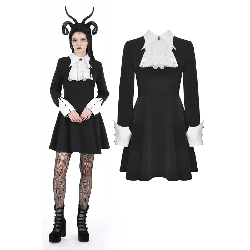 Women's Gothic Turn-down Collar Double Color Ruffled Dress