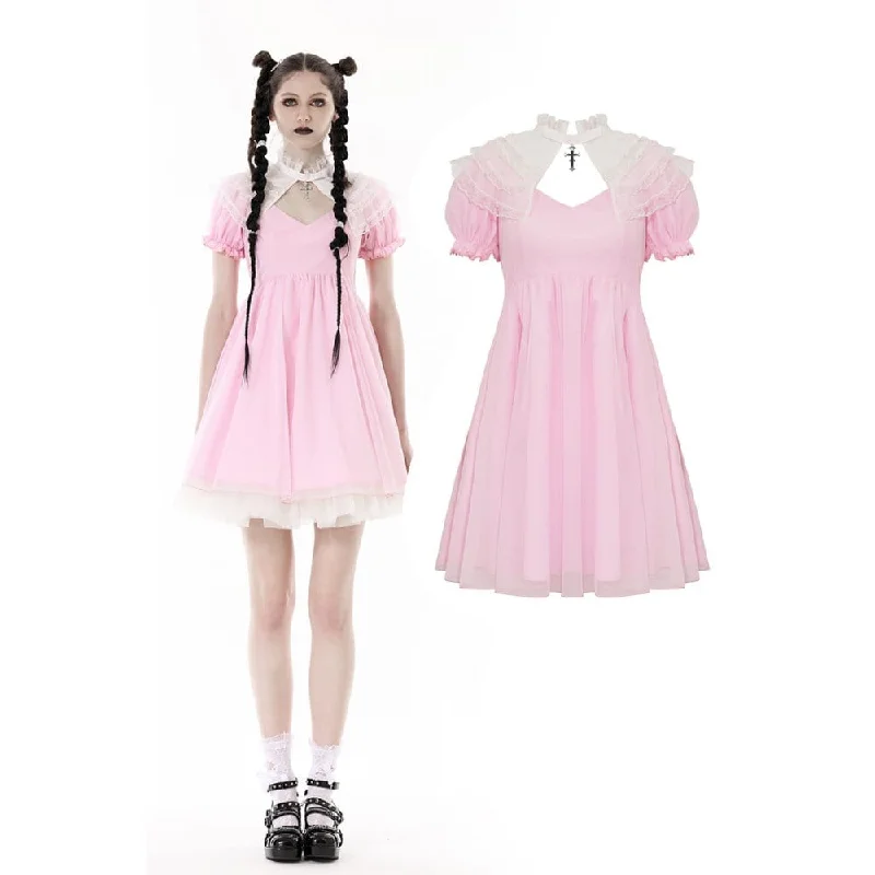 Women's Lolita Puff Sleeved Dress with Detachable Collar
