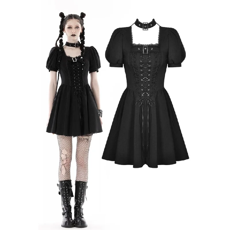 Women's Punk Strappy Buckle Ruffled Dress